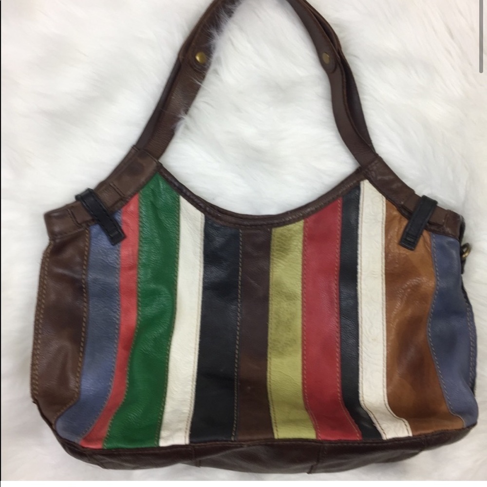 Lucky Brand leather striped hobo like new